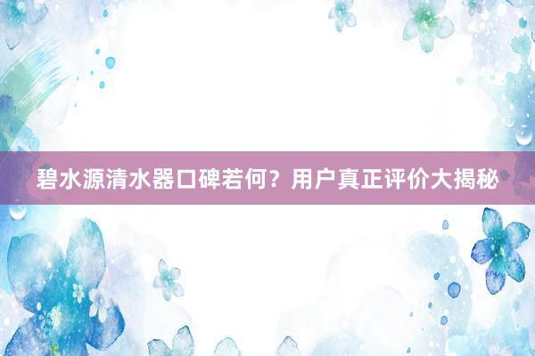 碧水源清水器口碑若何？用户真正评价大揭秘